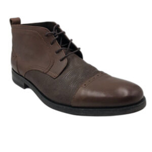 Stacy Adams Men’s Brown Leather Lace-Up Ankle Boots Cap Toe Snakeskin Accent 10M